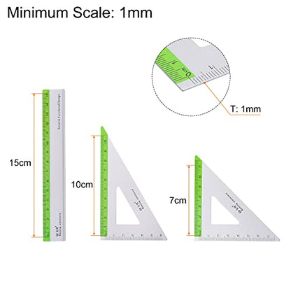 HARFINGTON 4pcs Geometry Set 15cm Metric Measure Ink Printing Aluminum Ruler Metal Ruler Set Triangle Protractor Ruler Tool Set for Classroom, Office, Home, Green - color: Green