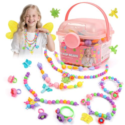 BIRANCO. Deluxe Beading Set with 350+ Pop Beads Include Butterfly, Bee, Dragonfly with Transparent Wings, and Ladybug Jewelry Making Kit for Kids Ages 3-8 - size: with insect features