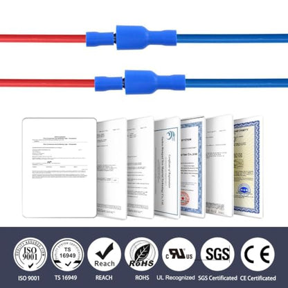 Chanzon 100pcs 1/4" Male & Female Spade Connector Semi-Insulated PVC Red - size: 6.3mm Male & Female Spade, style: 22-16AWG