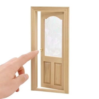 iLAND Dollhouse Door on 1 12 Scale, Unfinished Paintable Wooden Door w/ 3D Windowpane Reflecting Rainbow Light & Golden Metal Handles, Miniature Building Supplies Dollhouse Furniture & Decor - style: Classic Door w/ 3D Acrylic Windowpane