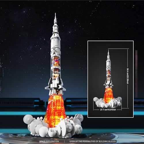 Sosuy Space-Rocket Building Blocks Sets,STEM 1201PCS 6+ Stage Separated Arrow Model Rockets Kit,Light Strip NASA Toys for Boys Adult Teen,Saturn V Models Birthday Gifts for Kids Age 8-12 - style: Space Rocket