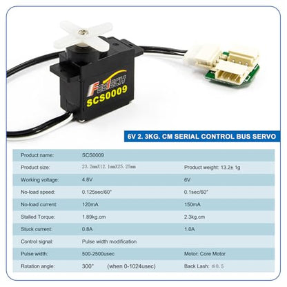 SCS0009 Serial Bus Servo Kit SCS0009 2.3KG Micro Servo Metal Gear w/300° Encoder TTL/RS485 for Robot Arm, RC Helicopter, Arduino, STEAM (5 Servos) - style: 5 Servos