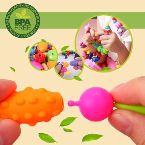 BIRANCO. Pop Beads, Jewelry Making Kit - Arts and Crafts for Girls 3-7 Years Old, Snap Beads Toys - Necklace, Bracelet, Ring Creative DIY Set - 520 pcs - size: classic