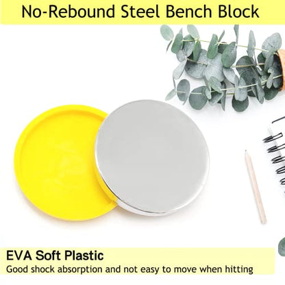 Steel Bench Block and Metal Stamping Hammer Kit, No-Rebound Metal Bench Block, Jewelry Stamping Hammer, Jewelry Metal Stamping Tools for Jewelry Making & Metal Stamping - color: Yellow, Round