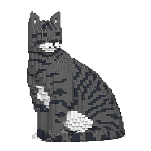 JEKCA Cat 02S-M02 | Tabby Cat Plastic Building Blocks | Age 14+ - color: Deep Grey Tabby
