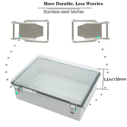 Zulkit Junction Box ABS Plastic Dustproof Waterproof IP67 Electrical Boxes Hinged Shell Outdoor Universal Project Enclosure Grey Clear Cover, Stainless Steel Buckles 15x11x5.1 Inch - size: 15"x11"x5.1" TC k