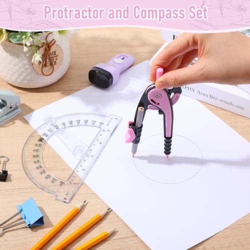 Zonon 2 Pcs Protractor and Compass Set, Swing Arm Protractor, Pink Clear - color: Pink and Clear