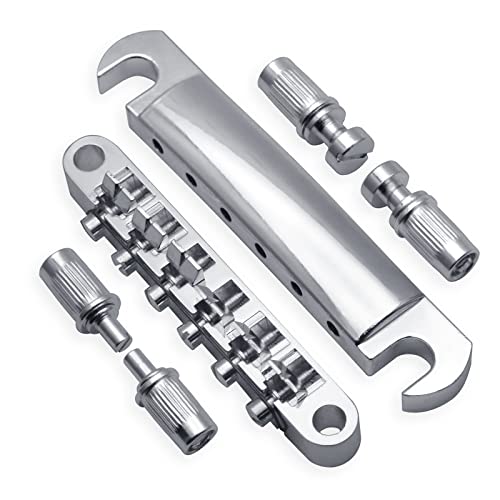 MAXCHEER A Set of String Saddle Tune-O-Matic Bridge & Tailpiece For GB LP Style Electric Guitar (Chrome) - color: Chrome