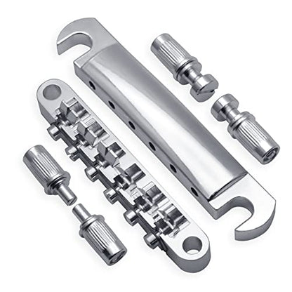 MAXCHEER A Set of String Saddle Tune-O-Matic Bridge & Tailpiece For GB LP Style Electric Guitar (Chrome) - color: Chrome
