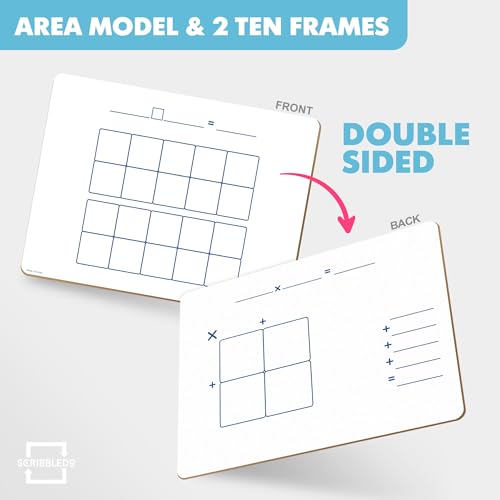 SCRIBBLEDO Dry Erase Ten Frame Area Model Board 9" x 12" Double Sided Whiteboard Math manipulatives for Kids - Area Model and 2 Ten Frames Math Practice for Addition Subtraction and Multiplication