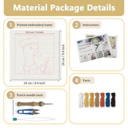 DOODLREAM Painter Goose DIY Punch Needle Embroidery Kit for Adult Beginner, 9.4" Cute Goose Animal Punch Stitching Craft Set for Starter with Frame,Fabric Pattern,Threader, Yarn, Pinch Needle - color: Goose