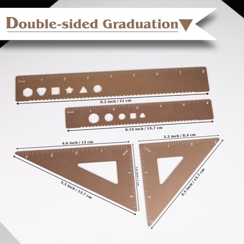 5 Pcs Metal Geometry Set, Math Drafting Ruler Kit- Aluminum Triangle Rulers, Protractor, 8 Inch and 6 Inch Drawing Ruler, Measuring Tool for School and Office (Metric and Inch, Gold) - color: Gold