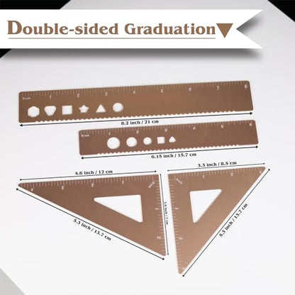 5 Pcs Metal Geometry Set, Math Drafting Ruler Kit- Aluminum Triangle Rulers, Protractor, 8 Inch and 6 Inch Drawing Ruler, Measuring Tool for School and Office (Metric and Inch, Gold) - color: Gold