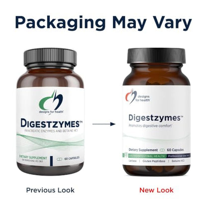 Designs for Health Digestzymes - Digestive Enzymes + Betaine Hydrochloride for Gas & Bloating Relief - Pepsin, Ox Bile, Lactase Enzyme & Lipase Enzymes for Digestion (60 Capsules) - size: 60 Count (Pack of 1)
