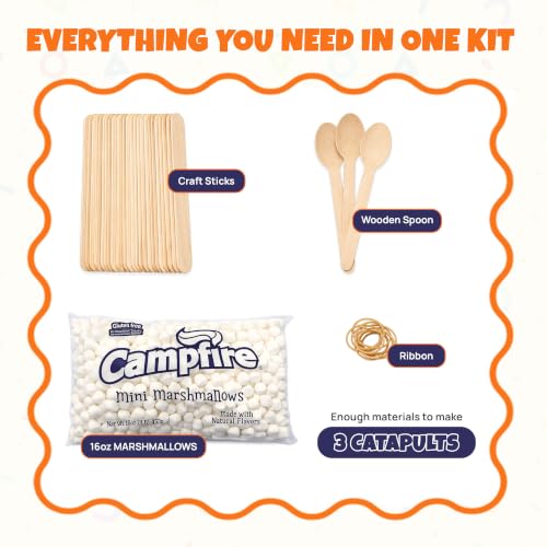 Firestix Marshmallow Catapult STEM Kit – Build 3 Working Catapults with 16 oz Mini Marshmallows Included – Hands-On Science, Engineering & Classroom Activity