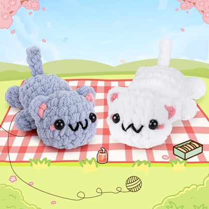 2PCS Kitty Crochet Kit for Beginners Cats Crochet Starter Kit for Adults - color: Gray White Cat