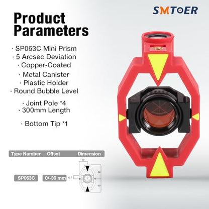 Mini Prism Reflector with 4 Rods, Adjustable 0 mm / -30 mm Offset - size: 0/-30 mm