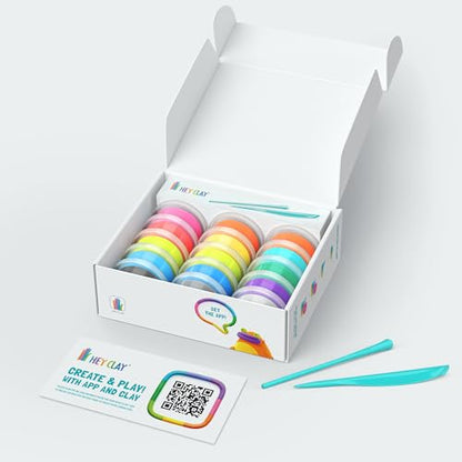 HEY CLAY Fat Brain Toys Exotic Pets 15 cans - Colorful Modeling Air Dry Clay for Kids - Air Dry Clay Kit 15 Cans with Fun Interactive App - color: Exotic Pets