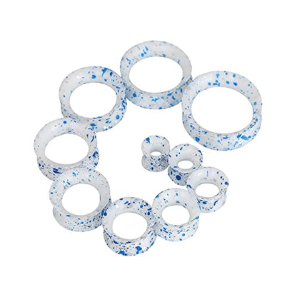 Oyaface 20 PCS Piercing Tunnel Set Soft/Hard Silicone Flesh Ear Plugs 2g-25mm Flexible Ear Stretching Gauge Expander - color: White&Blue(thin)