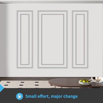 Art3d Premade Bilinear Frame Molding Set, Wainscoting Panels, 3 Whole Frame - color: Whole Bilinear Frame White
