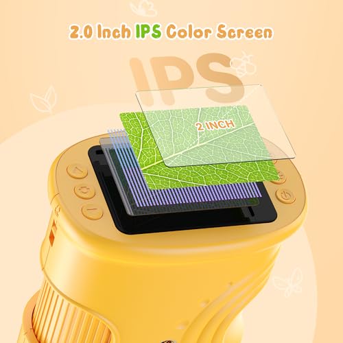 1000X Handheld Digital Microscope for Kids: Pocket Microscope with 2.0" IPS Screen - STEM Toys Birthday Gifts for Girls Boys Child - Portable Edu Science Kits Toddler Age 3-6 6-12 - color: 382-Yellow