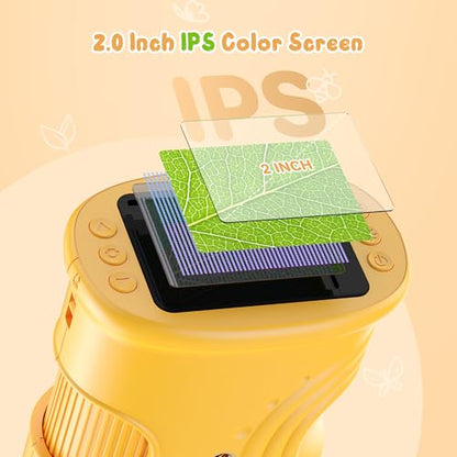 1000X Handheld Digital Microscope for Kids: Pocket Microscope with 2.0" IPS Screen - STEM Toys Birthday Gifts for Girls Boys Child - Portable Edu Science Kits Toddler Age 3-6 6-12 - color: 382-Yellow