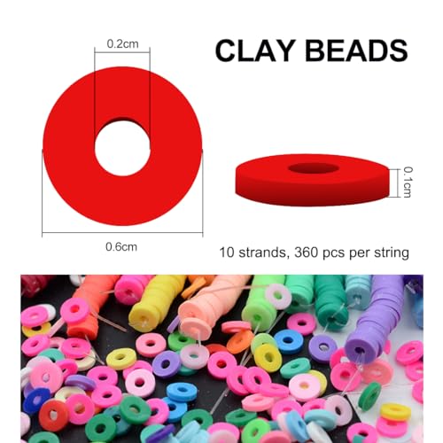MIIIM 3600 PCS 10 Strands Polymer Clay Beads for Jewelry Making, Vinyl Heishi Beads 6mm for Surfer Bracelets Necklace Making (Red-1) - color: XR03-Red-1