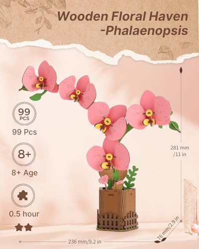 Kaayee 3D Wooden Flower Puzzles Phalaenopsis, Wood Flowers Craft for Adults - color: Phalaenopsis