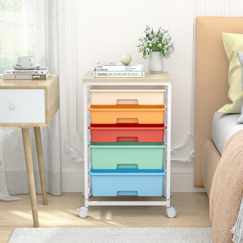 SYKIARIOL Utility Cart with Drawers,5 Drawers Storage Cart,Macaron - color: Macaron
