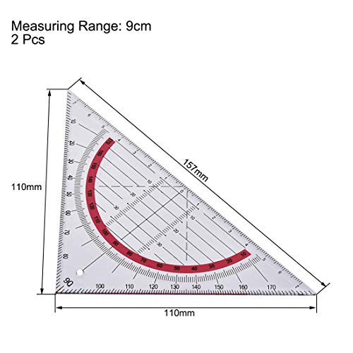 uxcell Triangle Ruler Square Set 90mm 45 Degrees Plastic Stationery Math Geometry 2pcs