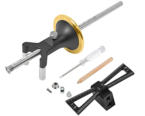 YOSELIN Dovetail Jig Wheel Marking Gauge - Adjustable Precision Wood Scribe Tool with Dual Scale (1/32" & 1mm), Multifunctional Linear & Arc Guide for Woodworking, Carpentry（Black）
