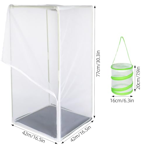 2Pcs Butterfly Habitat kit, Monarch Butterfly Mesh Cage, Butterflies Enclosure for Outdoors, Insect Growing Garden Habitat 16.6x16.6x30.4 inch, Folds Flat (White Green)