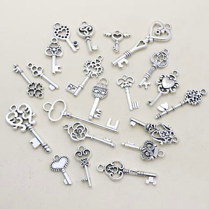 WOCRAFT 60pcs Antique Silver Small Key Charms Bracelet Charms for Jewelry Making Sets DIY Necklace Bracelet Keychain Crafting Charms Kit Craft Supplies (SN26) - color: Antique Silver, size: Small Key Charms