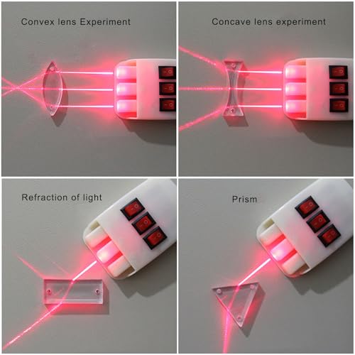 3 Way Magnetic-Lighting Device, 2Pcs Physics Optical Experiment Set, Reflector Refraction Triangular Prism Convex Lens Concave Mirror-Linear Light, Teaching Demonstration