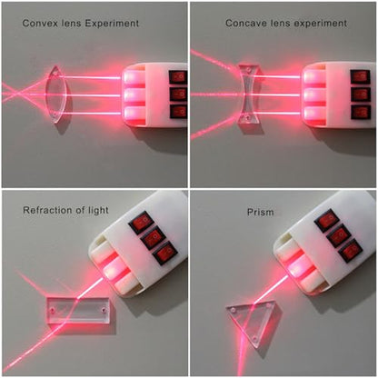 3 Way Magnetic-Lighting Device, 2Pcs Physics Optical Experiment Set, Reflector Refraction Triangular Prism Convex Lens Concave Mirror-Linear Light, Teaching Demonstration