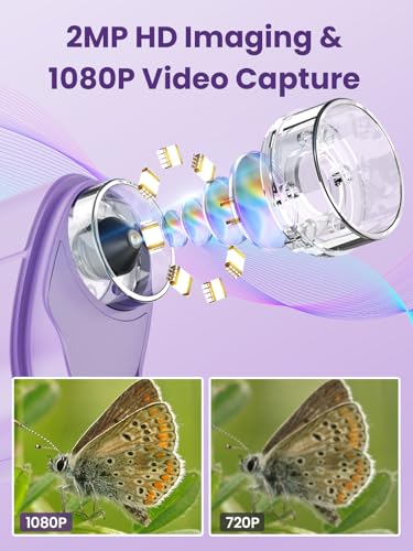 Microscope for Kids, 2.4 Inch Digital Microscope with 1000X Magnification, Handheld Camera Mini Pocket Magnifying Glass, Educational Birthday Gifts Toys for Ages 3+, Purple - color: Purple