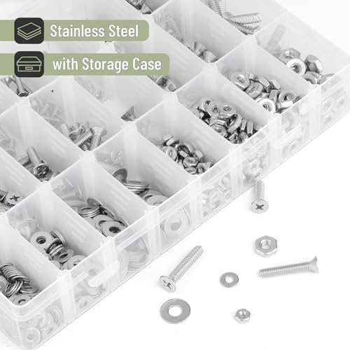 Mr. Pen- Nuts and Bolts Assortment Kit, 900 pcs, Stainless Steel - size: 900 pcs,#4-40,#6-32,#8-32,#10-24, style: Phillips Flat Head