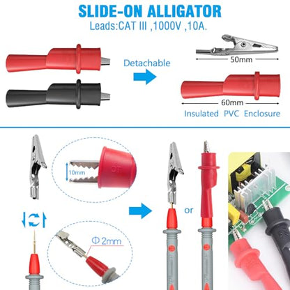 Electrical Multimeter Test Leads Set with Alligator Clips Crocodile Alligator Clips Electrical Test Hook Test Probes Lead Professional Kit for Electric Circuit Connection, DIY School Experiments - color: Test Kit-4