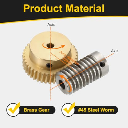 uxcell Worm Gear Set 40T 0.8 Module 1:40 Reduction Rate, Right Rotation Drive Gear Box Wheel Reduce Transmission Part (Brass Gear-4mm Bore, 1045 Steel Rod 6mm Bore) - size: Gear-4mm, Rod-6mm Bore, style: 0.8M-40T