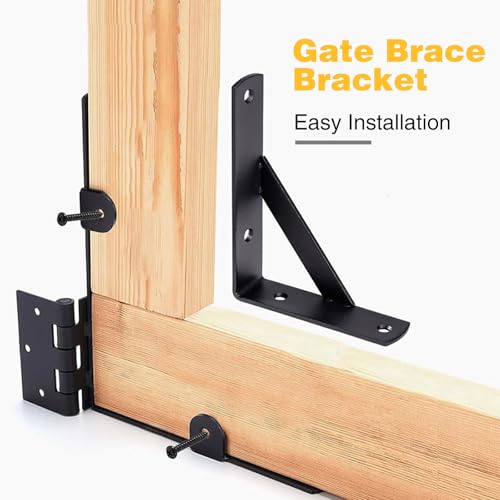 Anti Sag Gate Kit, 2 Set Gate Corner Brace Bracket,Heavy Duty No Sag Kit for Wooden Fence Gate with Self-Locking Gate Latch for Driveway, Corral Gates, Wood Windows - size: Double Gate kit