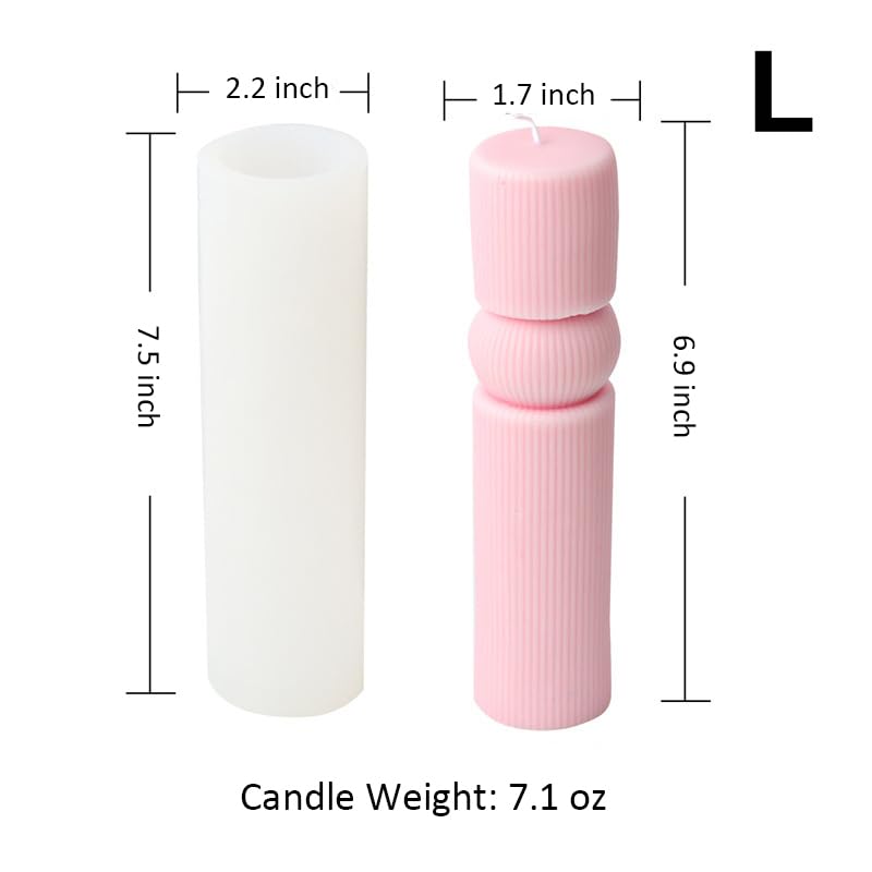 Striped Columns Candle Mold Geometric Hourglass Silicone Mold for Soap Wax Resin DIY - size: Stripe L