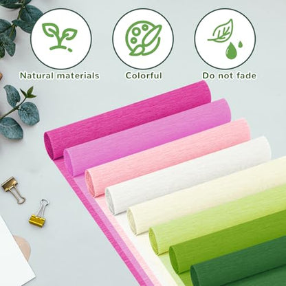 Crepe Paper Streamers 8 Rolls, 10 x 98Inch 8 Pink&Green Colors - color: Pink&Green