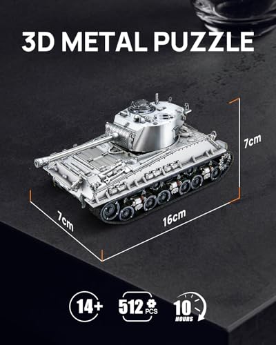 Piececool 3D Metal Puzzles for Adults, M4 Sherman Medium Tank Model Kits, Military Model Kits to Build DIY Hobbies Home Decoration Best Gifts