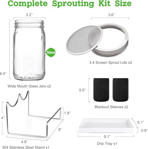 Kitmiido Organic Seed Sprouting Jar Kit – 2 × 32 oz Wide-Mouth Mason Jars - color: Stainless Steel