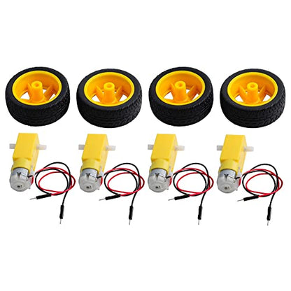 TT Motor with Leads DC 3-6V Gearbox Motor 1:48 200RPM Tire Wheel for Arduino Smart Car 2Pin Male Connector Wire (4, 4motor+4wheel) - size: 4motor+4wheel