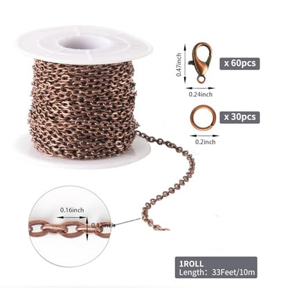 Lemonkey 33 Feet Red Copper Chains for Jewelry Making,Necklace & Craft - color: Red Copper, size: 3mm