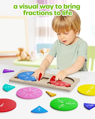 D-FantiX Wooden Fraction Educational Puzzle, Fraction Manipulatives Set