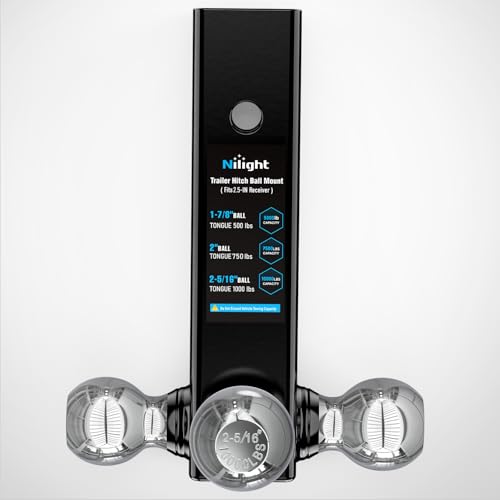 Nilight Multi-Ball Trailer Hitch Ball Mount, 1-7/8, 2, 2-5/16-Inch Balls, Triple Ball Mount fits 2-1/2-Inch Hitch Receiver, Chrome Plating - color: 2-1/2" hitch 3 ball