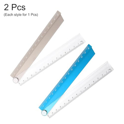 HARFINGTON 2pcs Folding Straight Ruler 30cm Metric Aluminum Alloy Protractor Foldable Angle Ruler Geometric Measuring Tool for Architects Artists Office, Gold/Blue - color: Gold/Blue