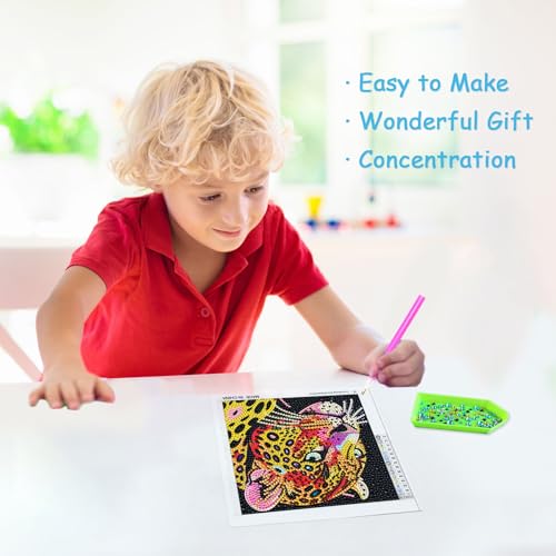 Libfx Diamond Art Kits for Kids with Frame Diamond Art for Girls Boys Beginners Arts and Crafts Birthday Gifts (Leopard) - color: Leopard